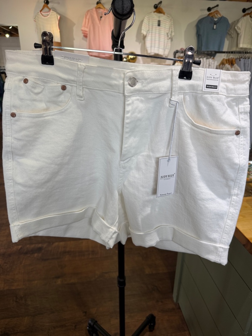 Judy Blue White Cuffed Denim Shorts with Rolled Hem